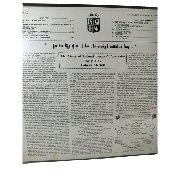 Colman McDuff Sings When I Get To Heaven Colonel Sanders Sealed Vinyl LP- Read - Picture 7 of 11
